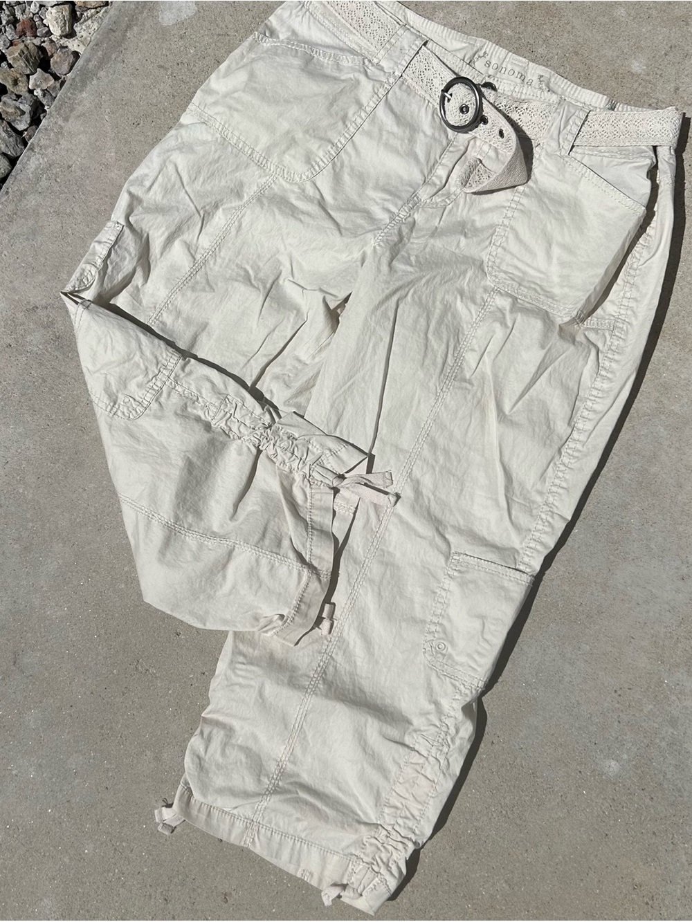 Capri Cargo Pants beige with Drawstring Hem